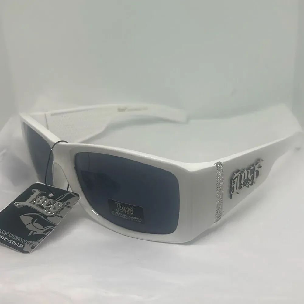 Locs White Wrap Sunglasses – UV400 Protection, Bold Logo Design